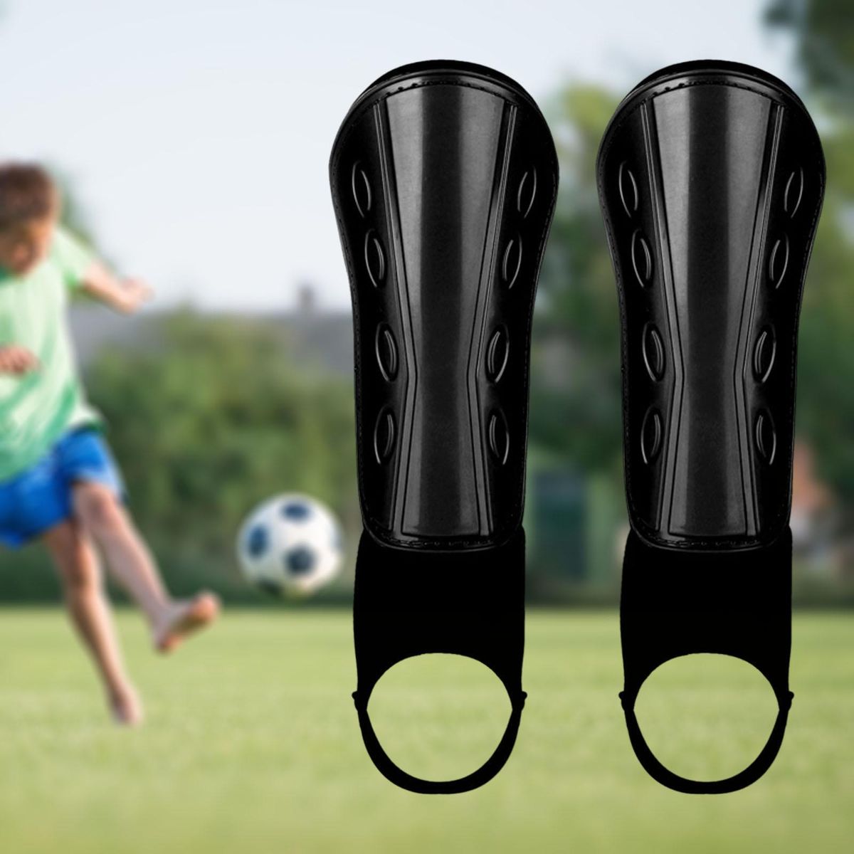 Soccer Shin Guard Children Adult Adjustable Straps Ankle Kids Black