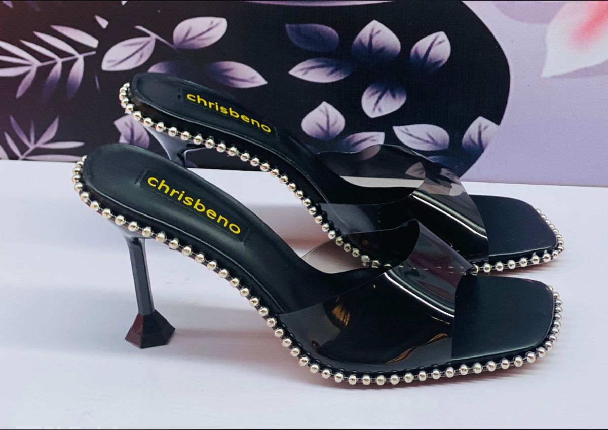 New In Fashion Transparent Heel Slippers - Black