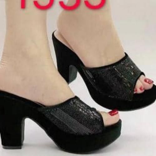 Ladies Fashion Mid Heel Slippers-Black