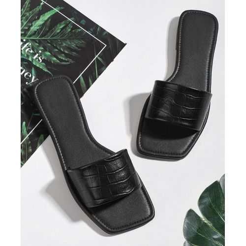 Female Women Ladies Simple Summer Slippers-Black