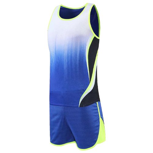 （Blue）Men Running Tracksuits Track And Field Suits Quick Dry Marathon Athletics Sportswear Sports