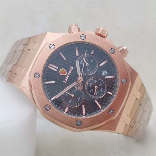 Int'l Best Selling Steel / No Peeling  Rugged Rose Gold Chain Wrist Watch For Real Men + Bangle