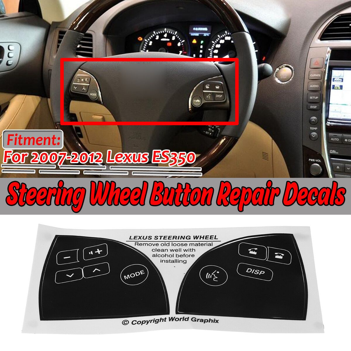 1PCS Matte Black Steering Wheel Button Repair Decals Stickers For Lexus ES350 2007-2012