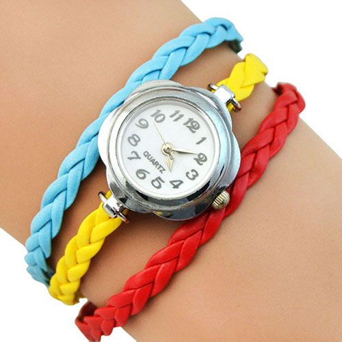 Women\'s Flower Case Quartz 3 Layers Braided-Multi-Color