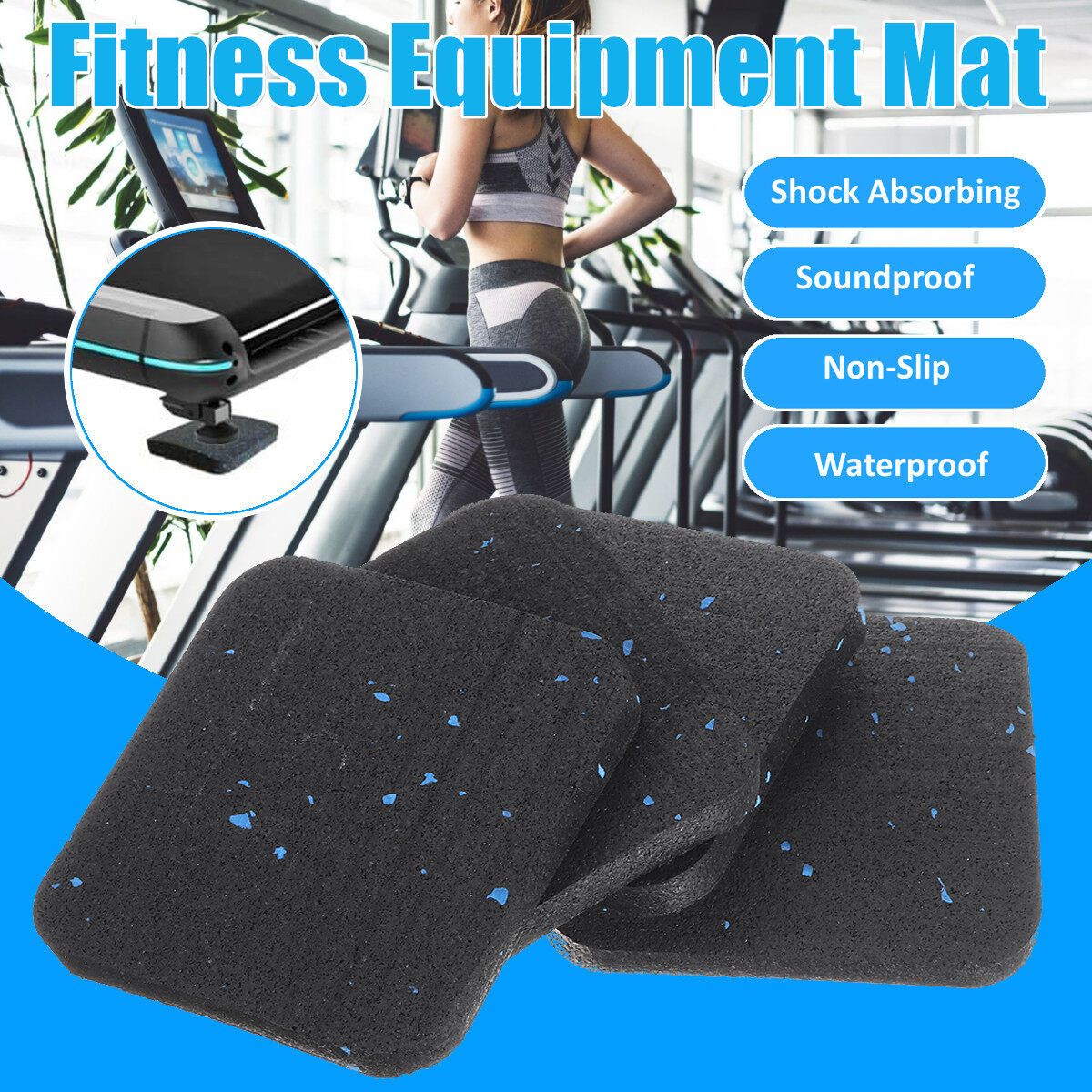 4Pcs/6Pcs Shock Absorbing Waterproof Non-Slip Rubber Pad Fitness 1.0Ply/1.9Ply Thickened Sound Insulation Rubber Cushion Home Treadmill Mat Exercise Mat 6Pcs 1.9ply
