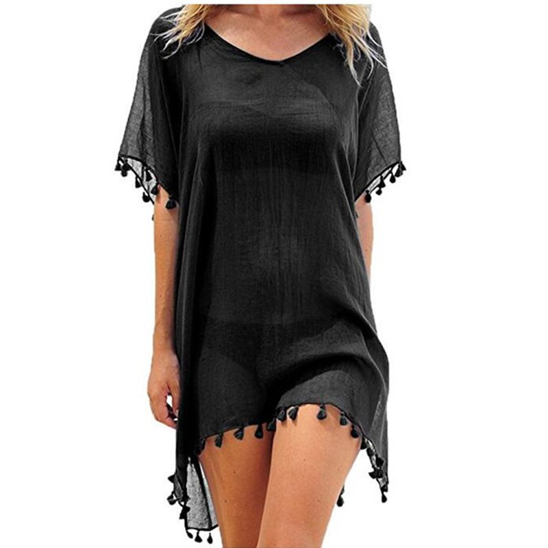 (Black)Women Beach Cover Up Lace Hollow Crochet Swimsuit Beach Dress Women 2021 Summer Cover-Ups Bathing Suit Ladies Beach Wear Tunic SMA