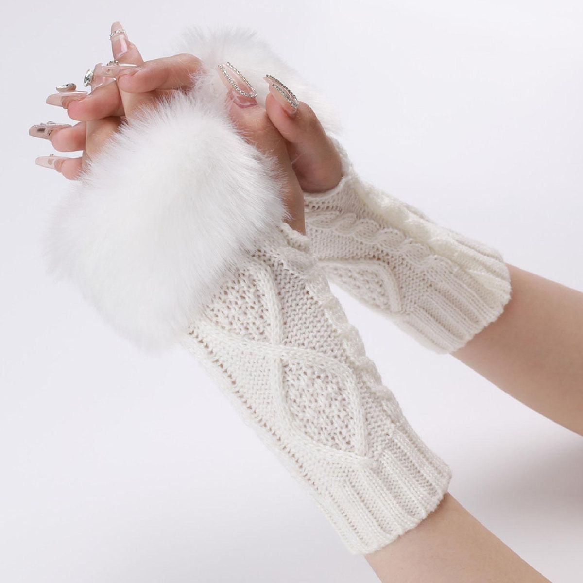 1 Pair Lady Arm Sleeves Lady Mittens White