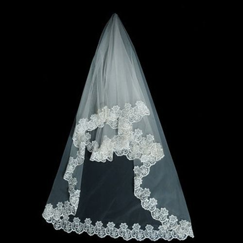 1.5M Bride Black Veil One-layer Wedding Vail  Short Bridal Veil Appliqued Lace