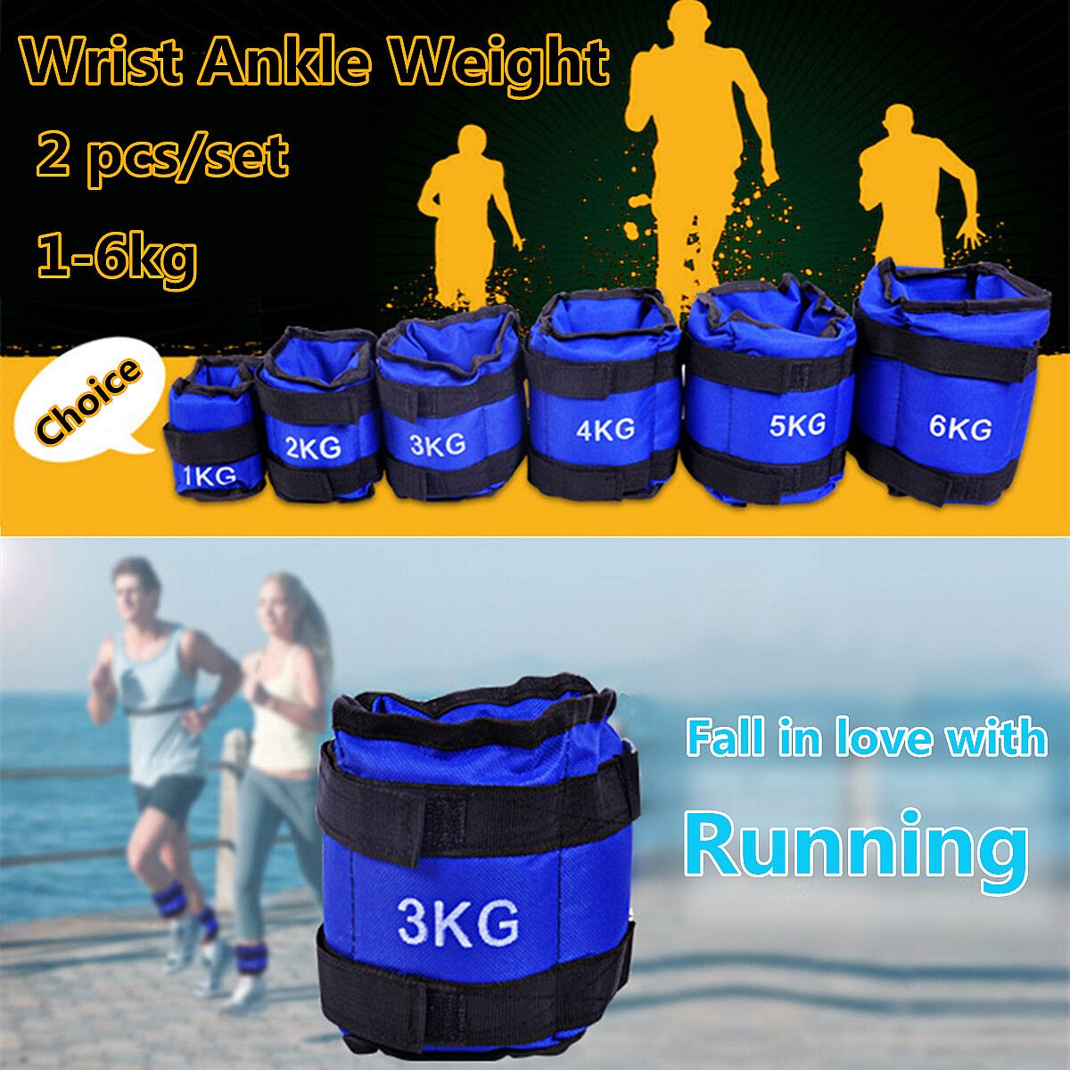 2PCS Wrist Ankle Weights Adjustable Leg Straps Running Boxing Braclets Training Fitness Gym 1kg