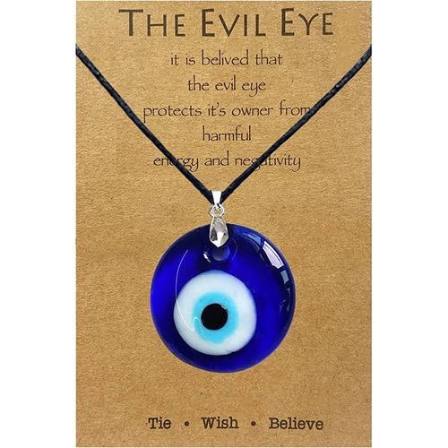 Evil Eye Pendant Necklace, Blue Eyes Pendant, Leather Rope For Protection