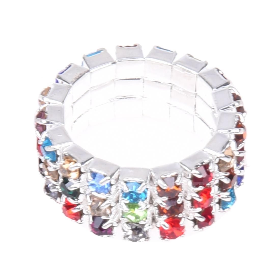 9mm Elastic Multicolor 3 Row Rhinestone Ring Bridal Jewelry