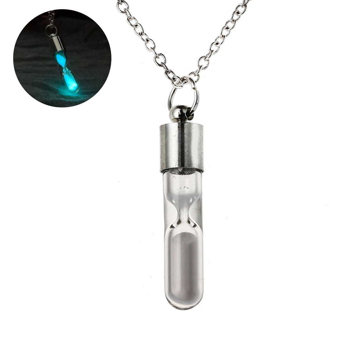 Glowing Necklace Hourglass Luminous Glass Adjustable-Blue