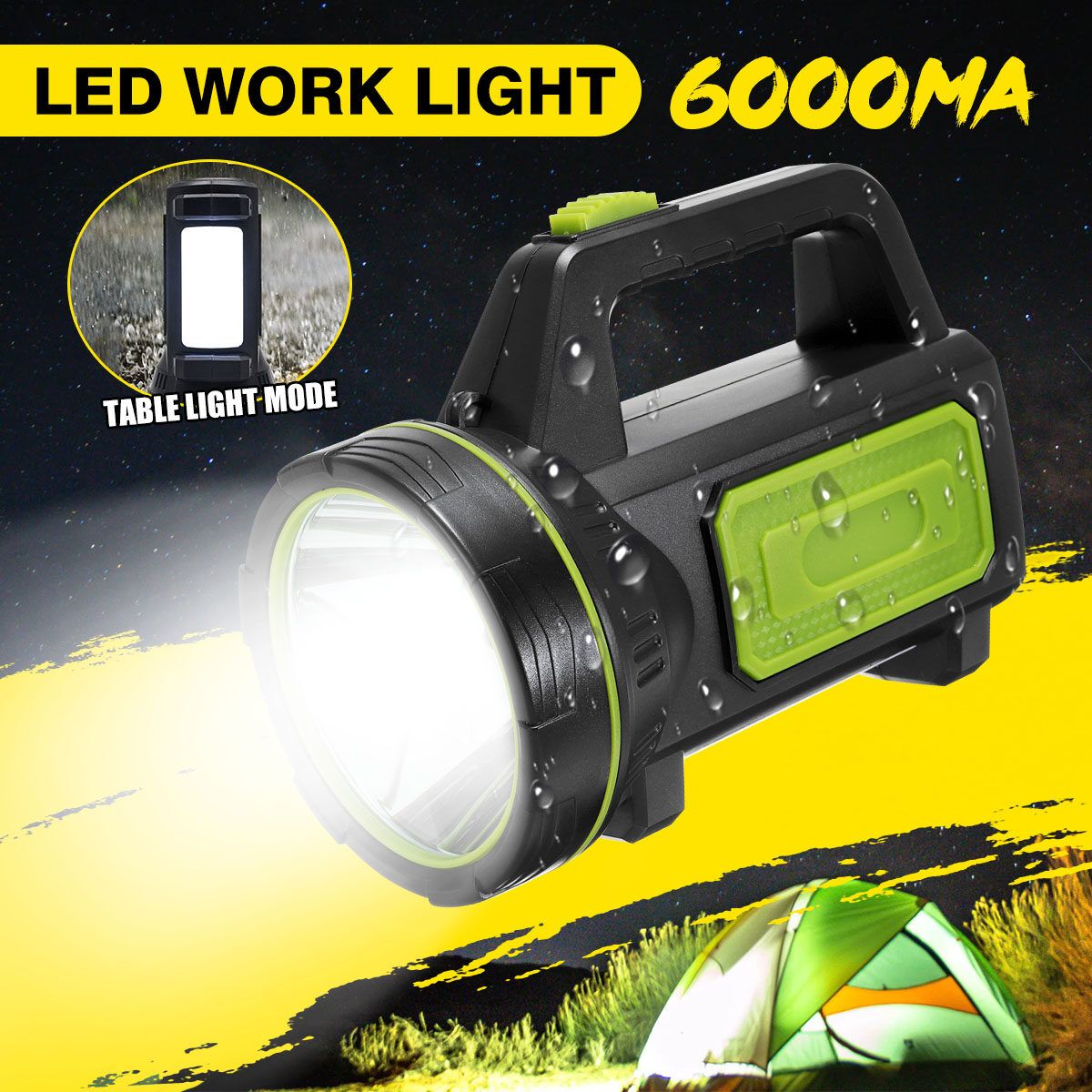 500M LED Rechargeable Work Light Torch Hiking Camping Spotlight Hand Lamp European Standard USB Cable