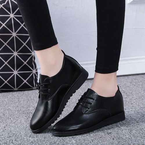 Women's Soft Casual Leather Shoes Lady Flats - Black