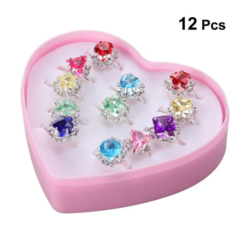 12X Kids Child Girl Diamate Ring Set Adjustable Crystal Rings Costume Jewellery
