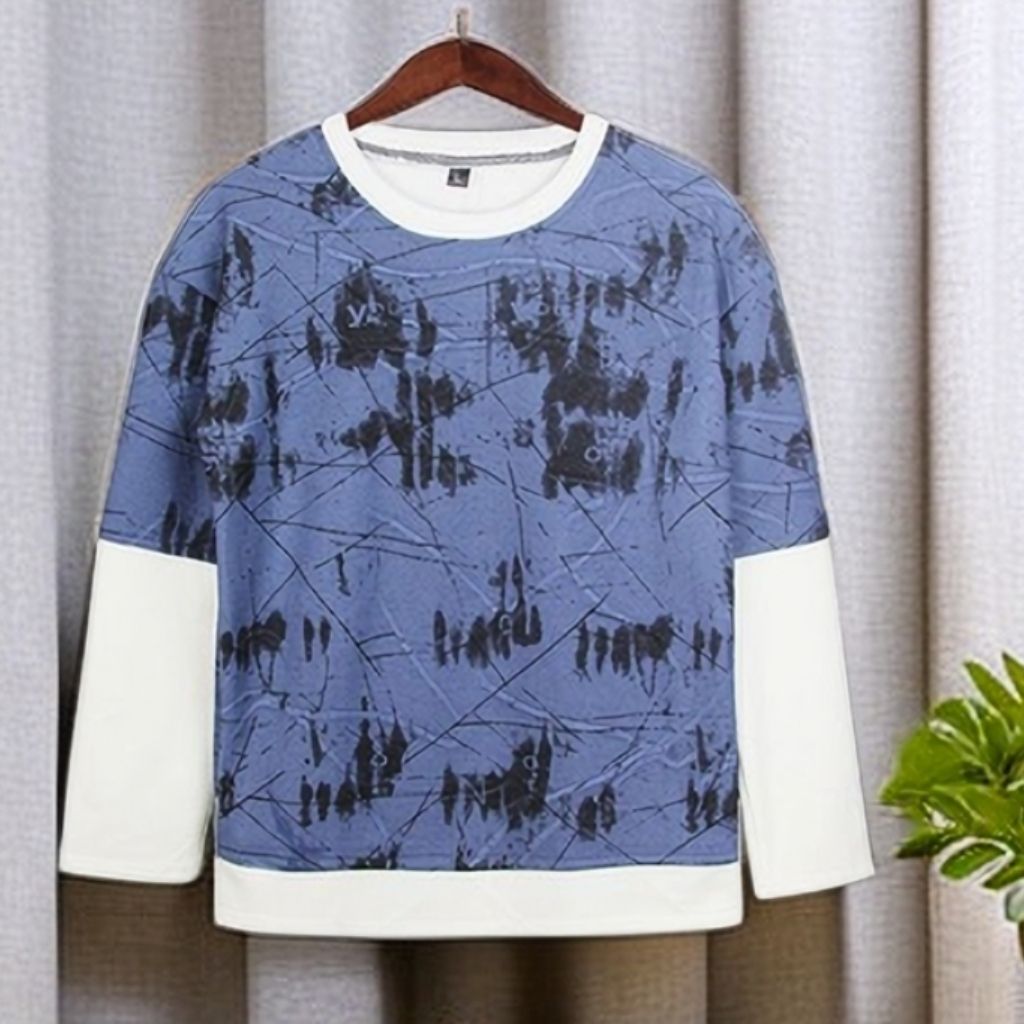 Mens Casual Cotton Autumn Loose Long Sleeve Shirts Sportwear Sweatshirt-Blue