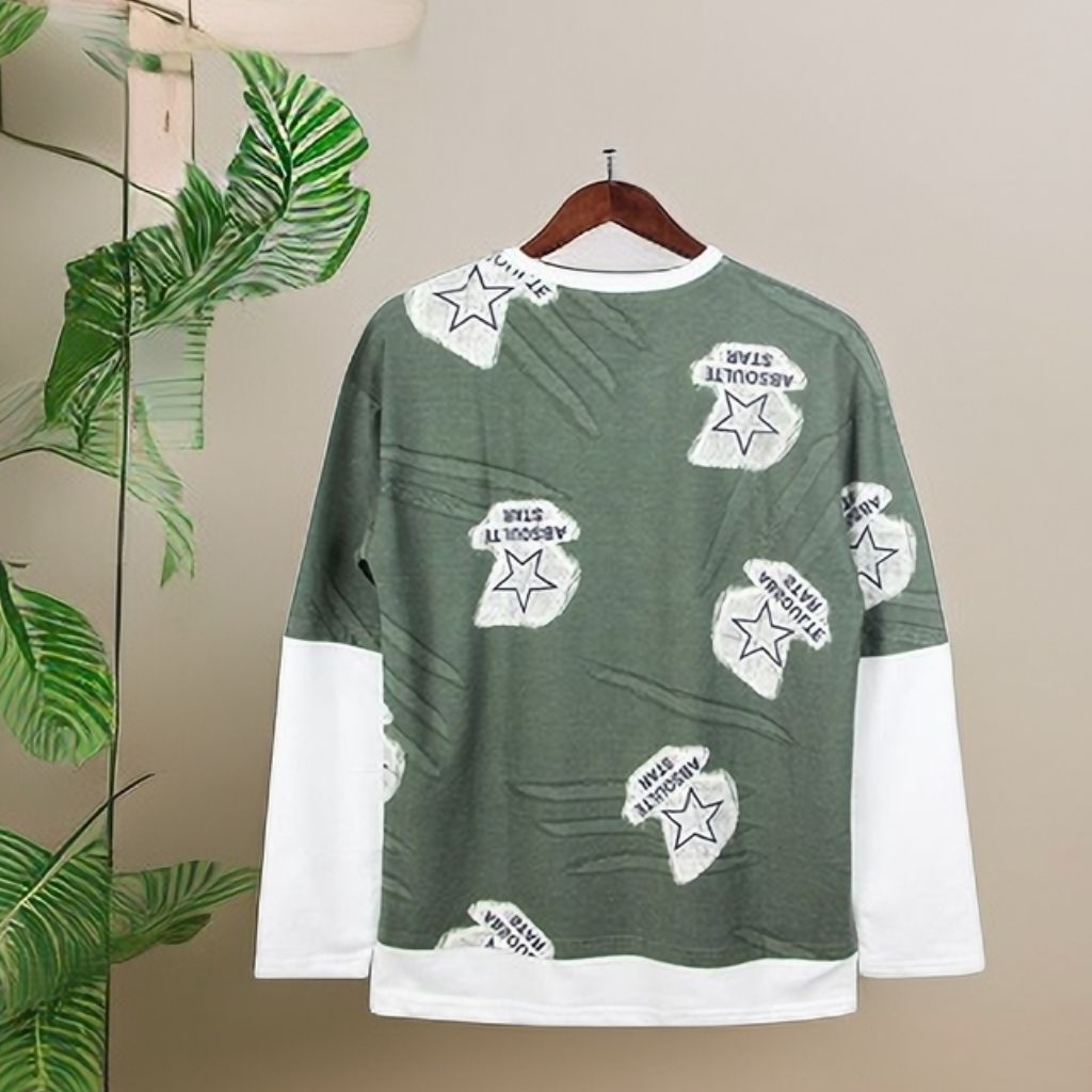 Mens Casual Cotton Autumn Loose Long Sleeve Shirts Sportwear Sweatshirt-Green