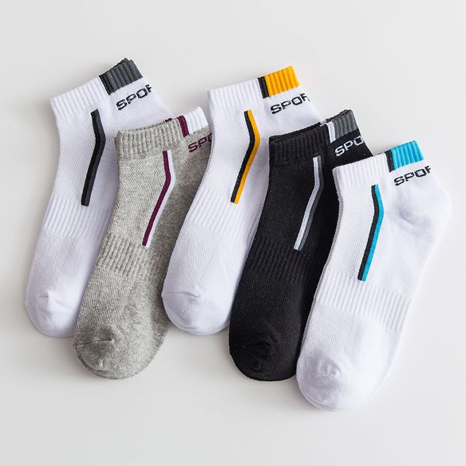 5 Pairs - Men's Cotton  Mesh Breathable Sports Ankle Socks
