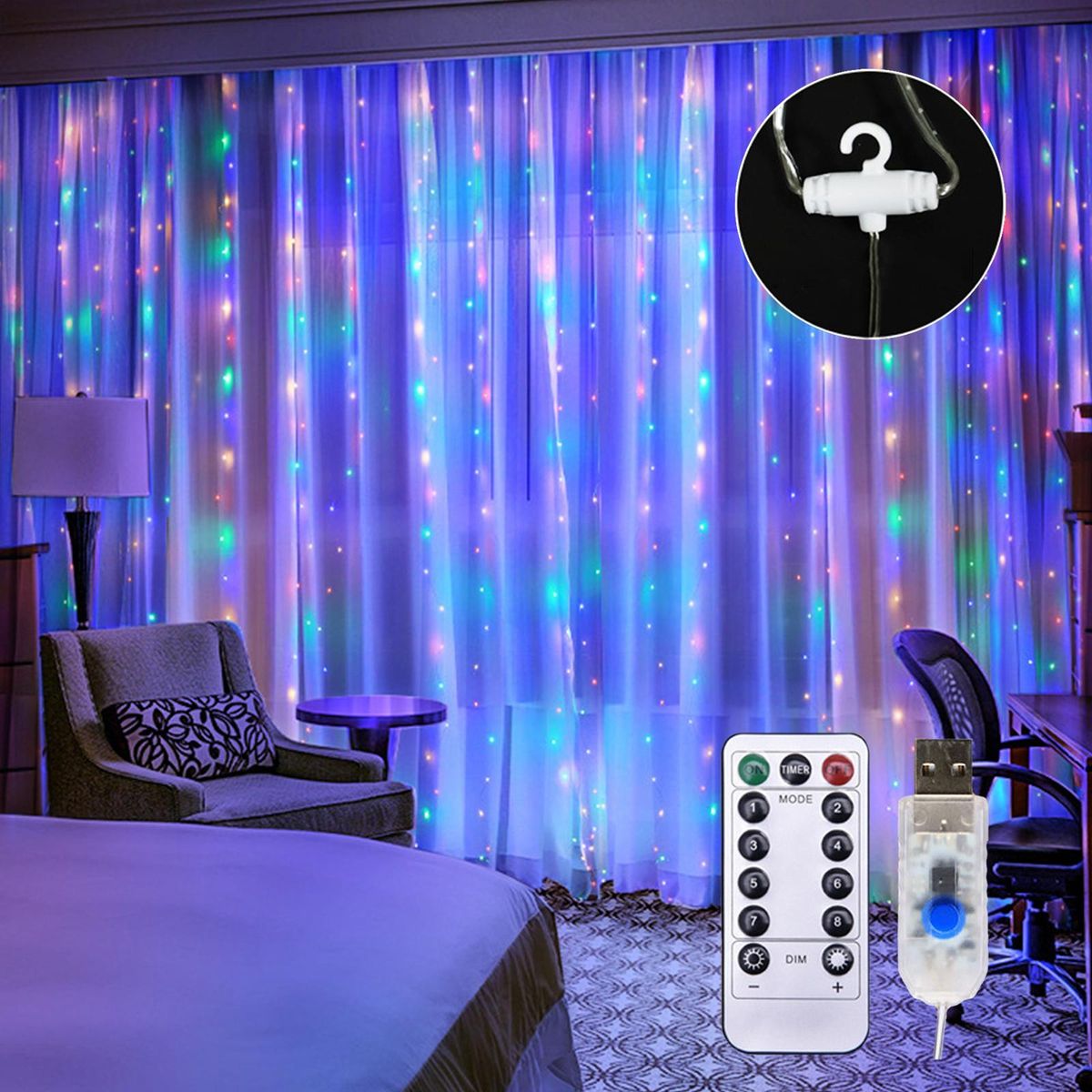10 X 3FT 100LEDs Curtain String Lights Curtain Fairy Lights Christmas Decorative Hanging Lights Copper Wire Waterfall Lights with 8 Lights Modes Remote Control for Wedding Party Home