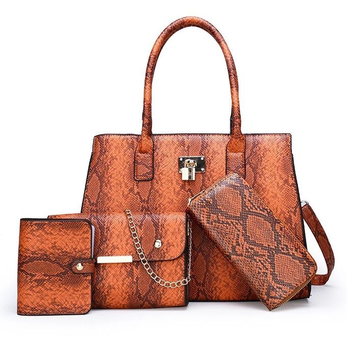 4pcs New Purse Ladies Women Leather Handbag - Brown