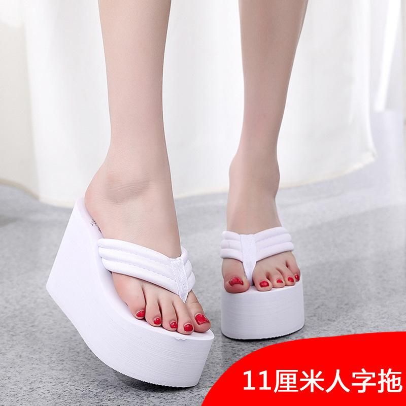 Shiny girl super high-heeled sandals thick-soled rubber bottom non-slip wear-resistant beach flip-flops nightclub bag slippers wholesale 11 cm big cow white 41