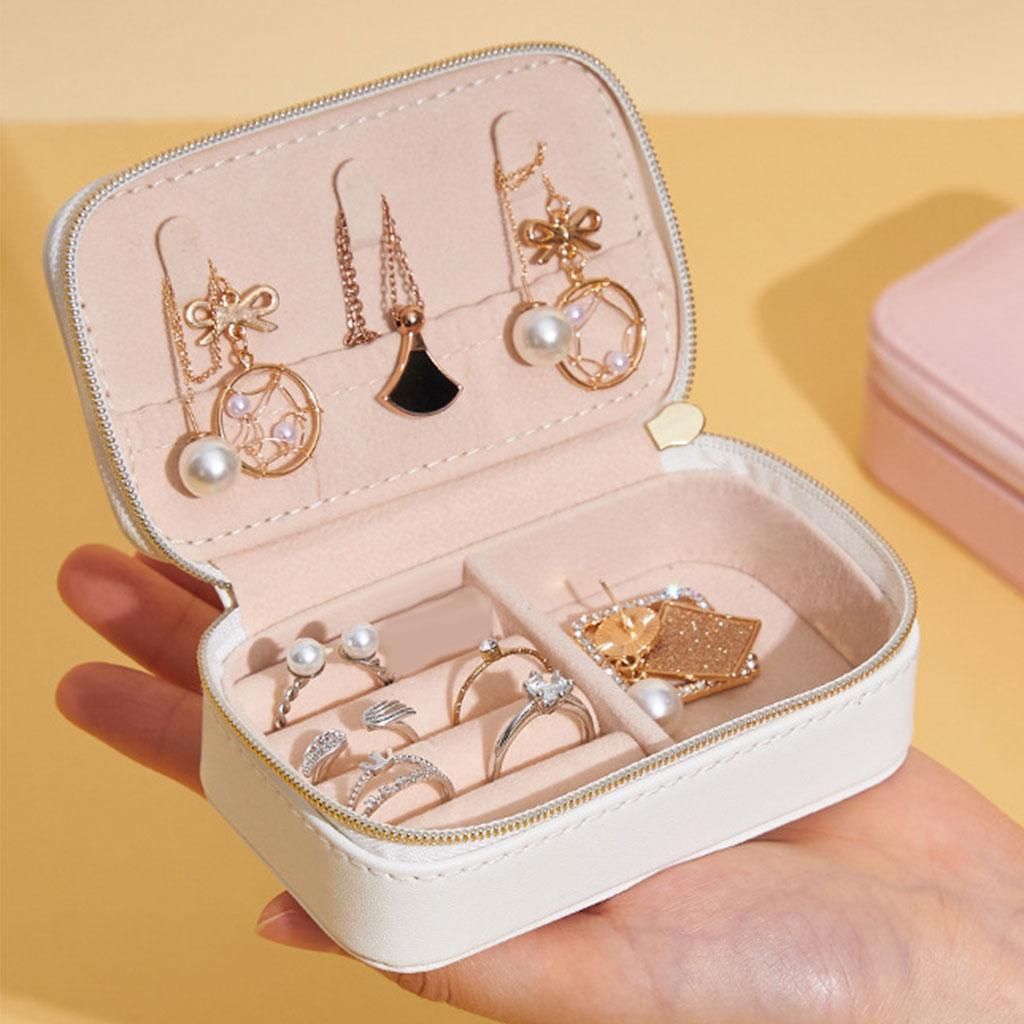 Portable Jewelry Box Bag PU Leather Display Storage White