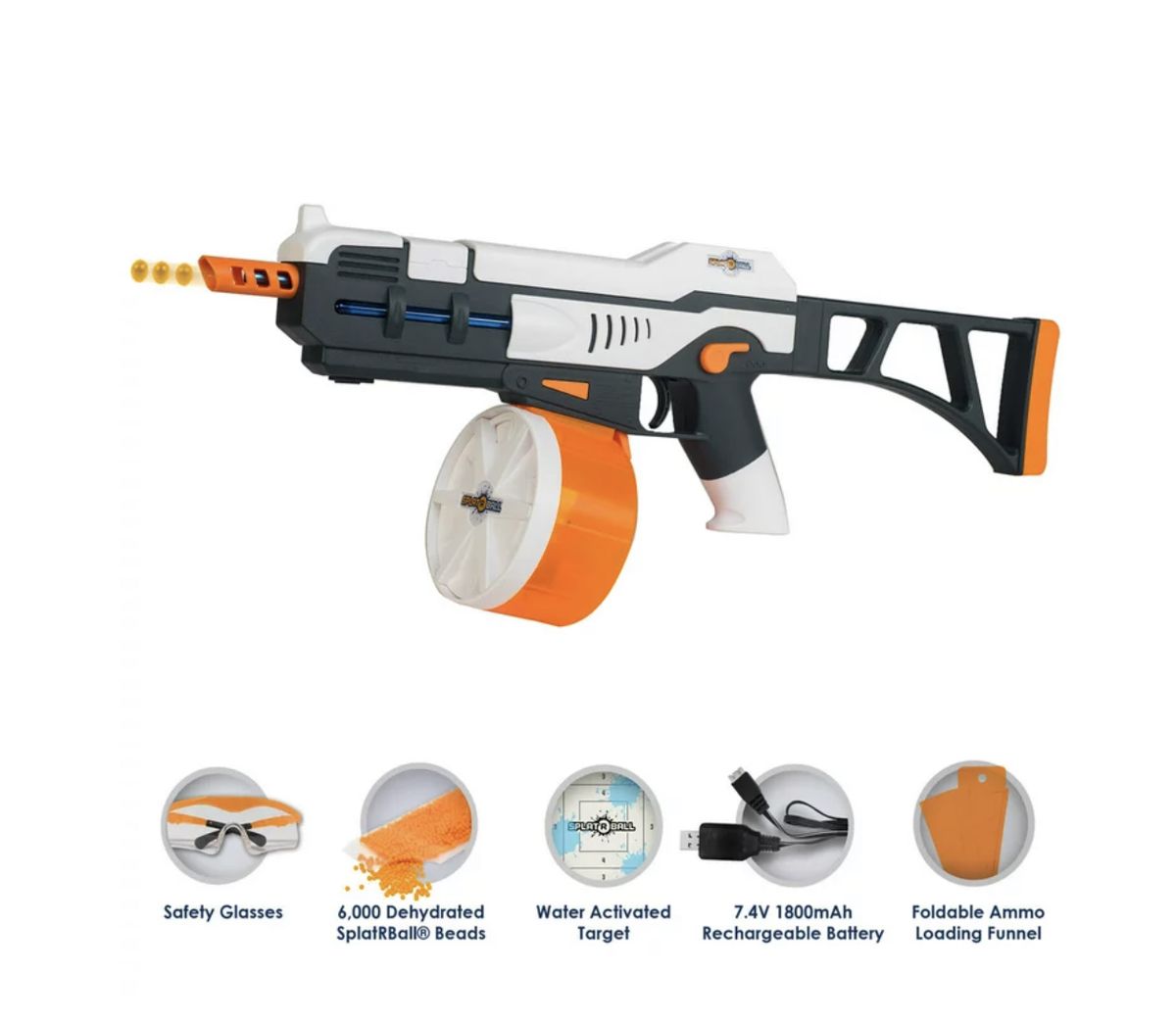 SPLATRBALL SRB1200 Full Auto Rechargeable Battery Powered Water Bead Gel Ball Blaster Kit