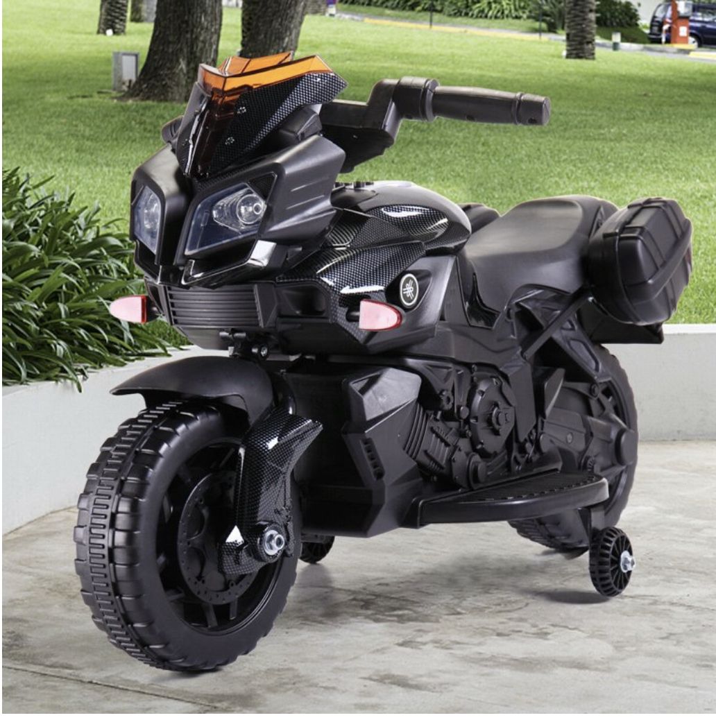 Hommoo Kids Ride On Motorcycle, Black 6V Battery Powered 4 Wheels Motorcycle Toy For Children Boys & Girls