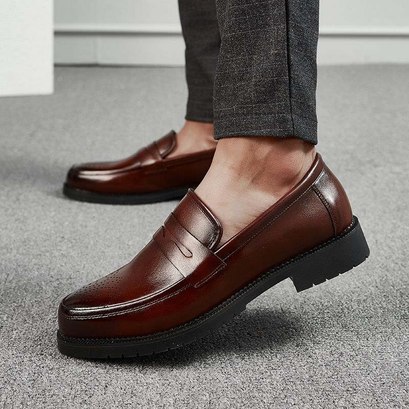 Mens Formal Shoes Slip On Business Footwear-Brown