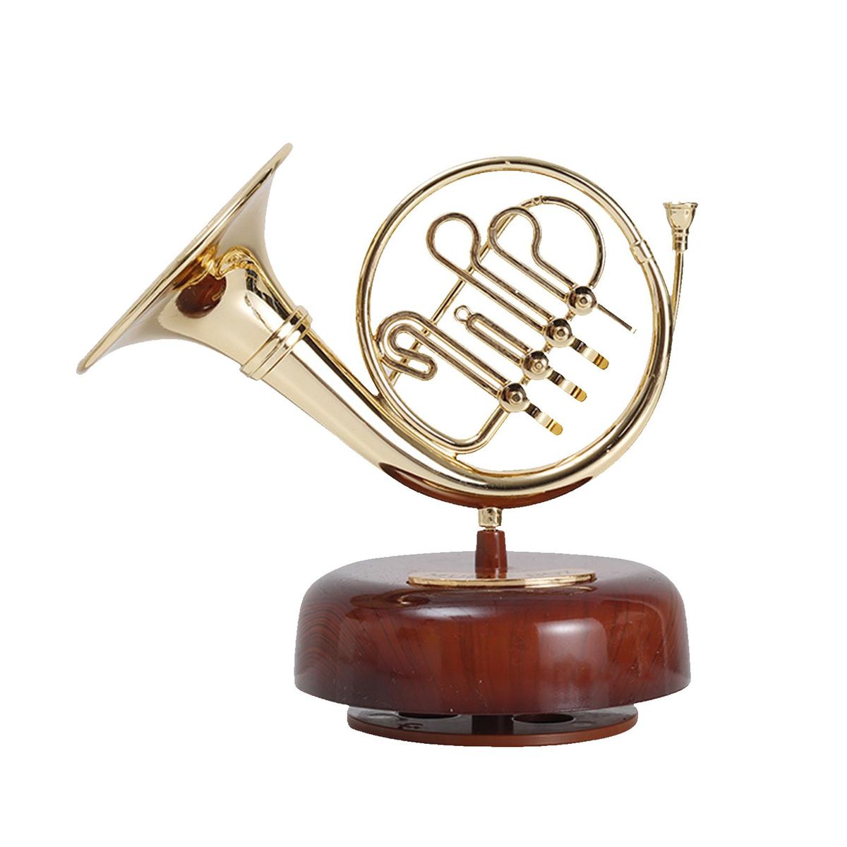 French Horn Music Box Classical Wind Up Musicbox Twirling Music Box Rotating Base Brass Wind Instrument Miniature Replica Artware Gift for Christmas Birthday Valentine's Day Mother's Day Father's Day