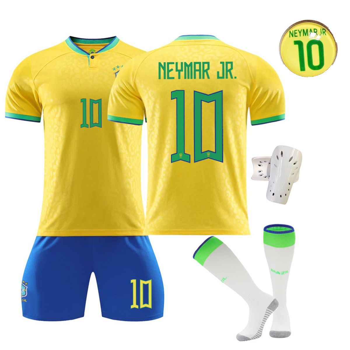 Neymar Jersey, Brazil Men's Football T-shirt Set,Yellow