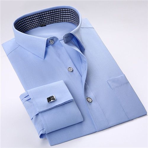 （FS24）France Cufflinks Collar Tuxedo Shirt Mens Formal Long Sleeve Male Dress