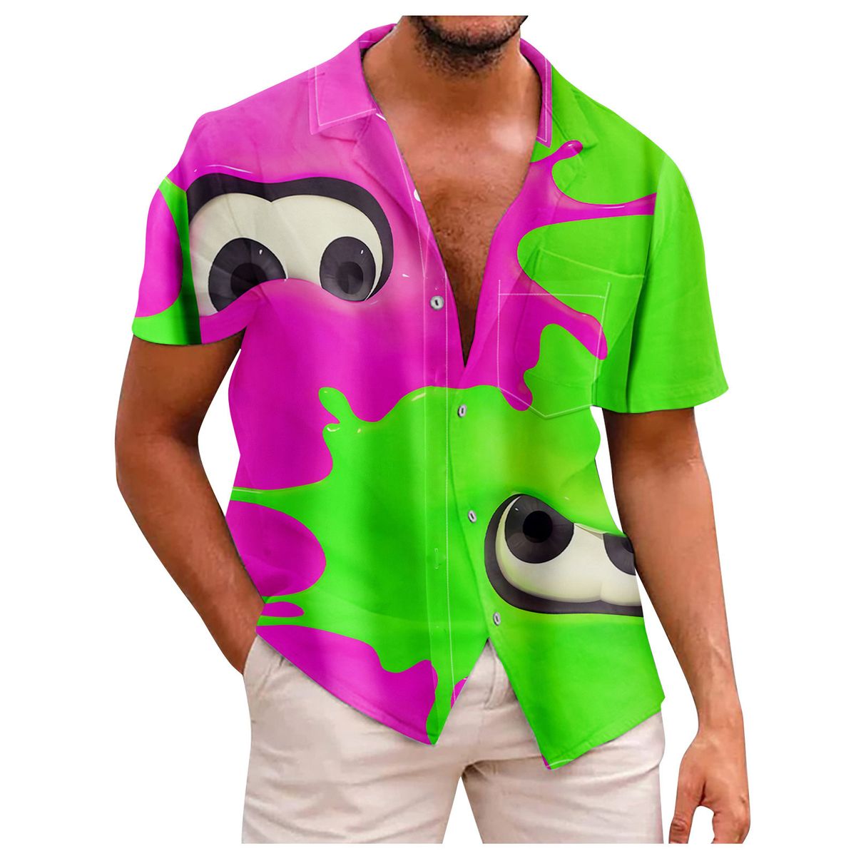 （Hot Pink）Fashion Hawaii Anime Shirt For Men Summer 2023 Elegant Shirts For Men