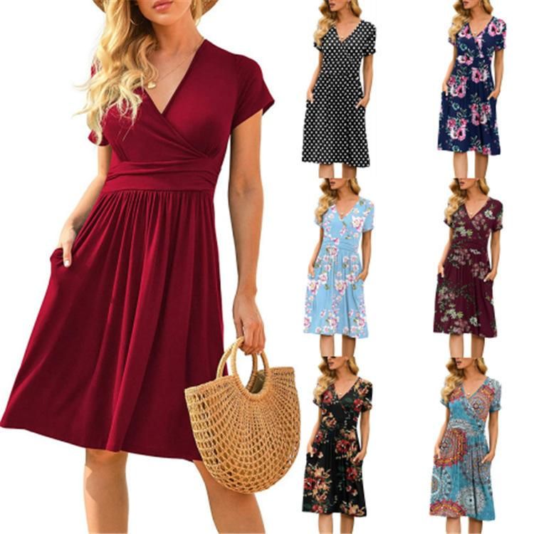 Brand 2022 Summer Leisure City Leisure Women's V-neck A-line Dress Origin