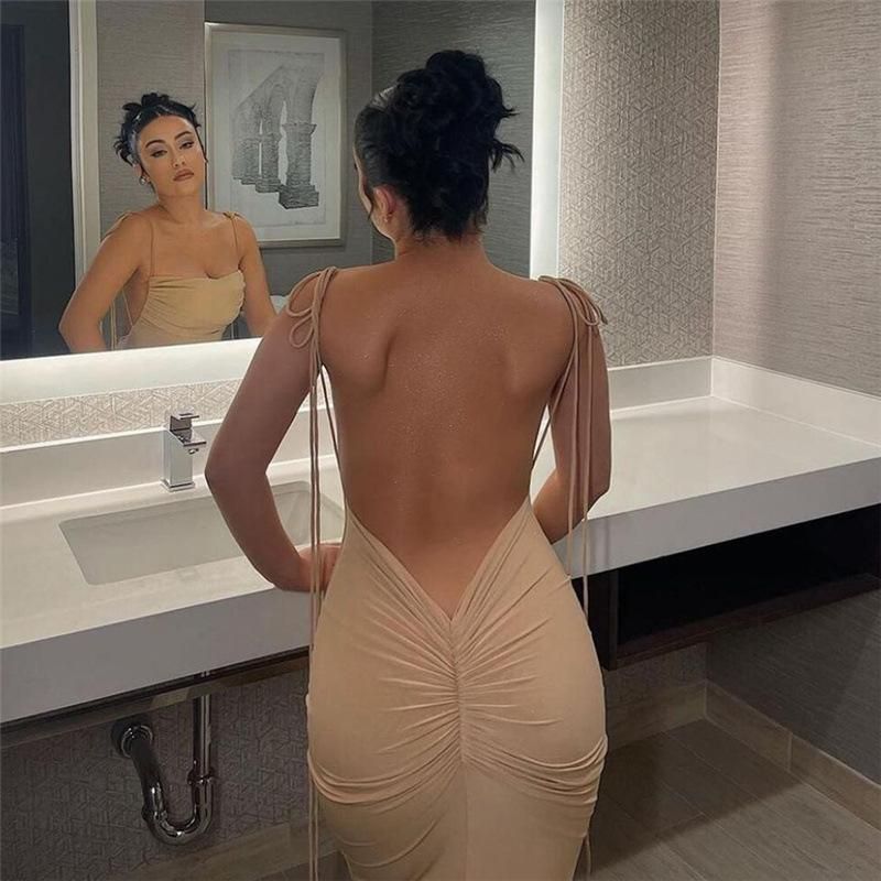 INS Style 2023 Spring New Women's Fashion Strap Sexy Open Back Slim Fit Wrap Hip Style Dress