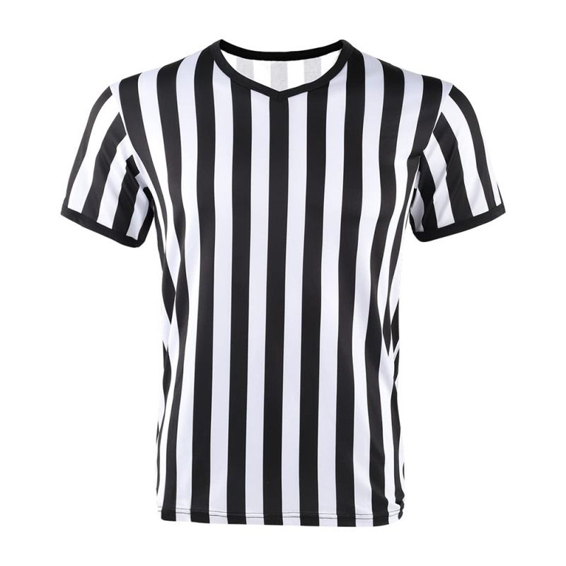 （w）Men Stripe Basketball Referee Uniform Volleyball Referee Uniform T-shirt Deformation Resistance
