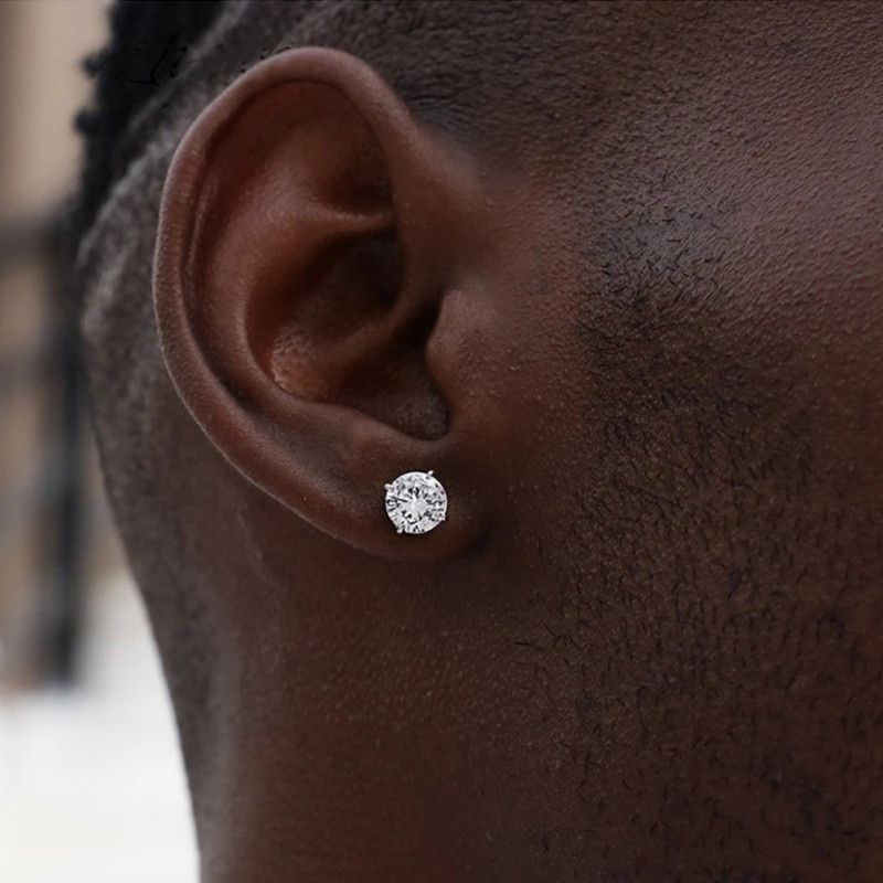 Cool Super Bling Titanium Steel Zircon Stud Earing