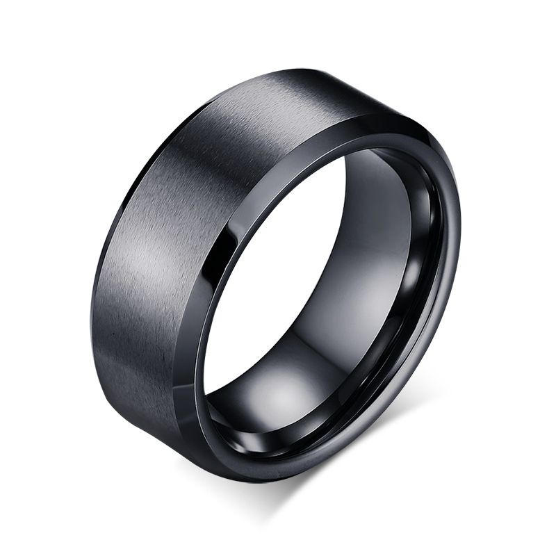 Black Brushed Unisex Men Women Wedding Engagement Ring- Black