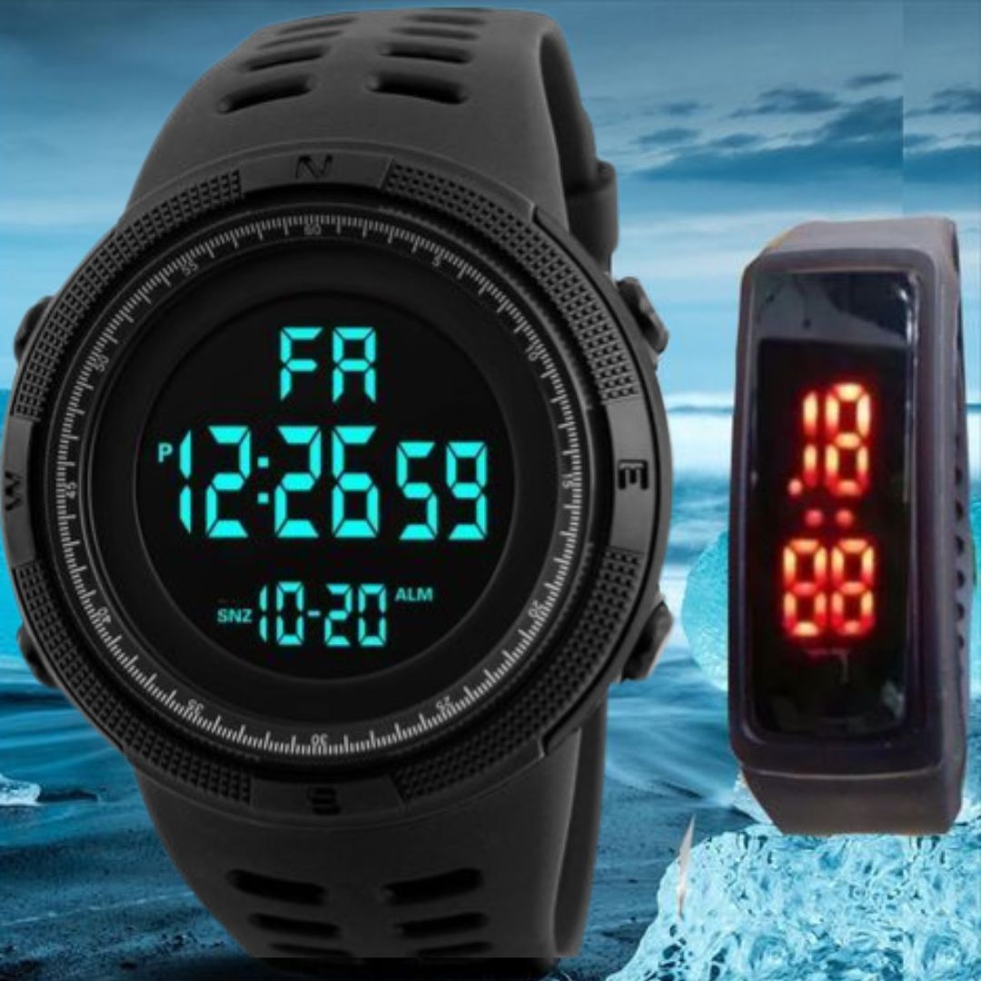 Multifunction Chronograph Sports Wrist Watch +Free LED Watch