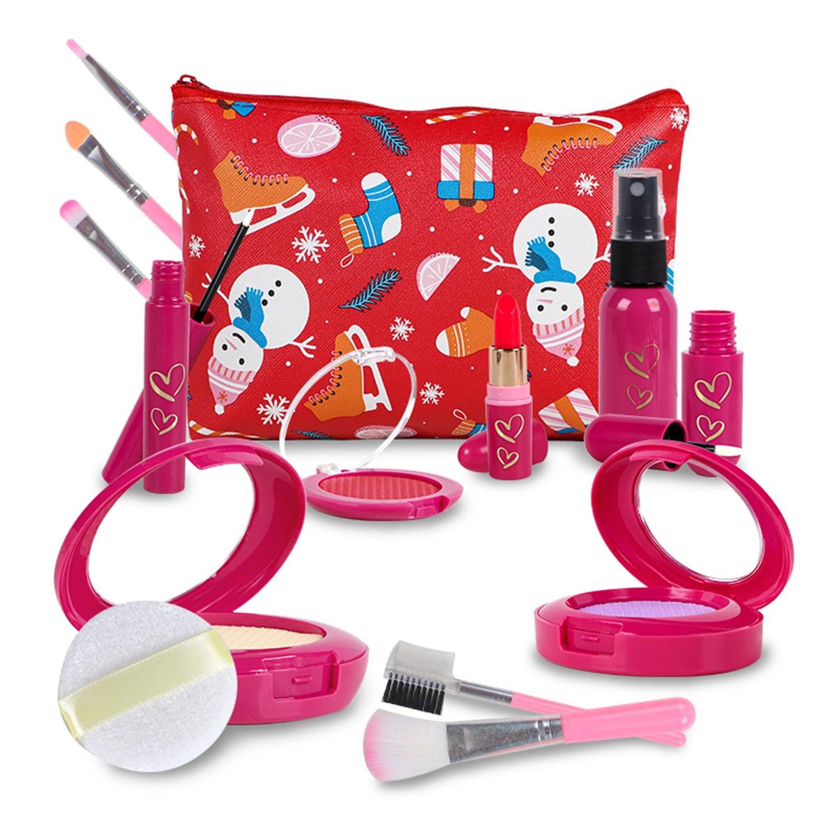 Pretend Makeup Kit for Girls Pretend Play Makeup Set Nontoxic Cosmetics Kit Toys 14pcs with Storage Bag Christmas Gift Birthday Gift