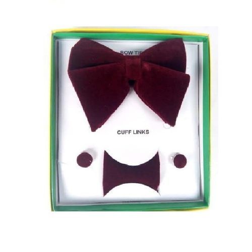 Butterfly Bow Tie With Cufflinks & Pocket Square - Wine Colour