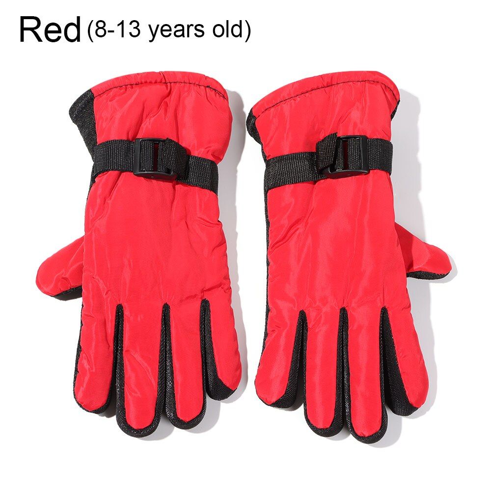 (8-13 Years Red)1Pair Adult Kids Winter Gloves Warm Boys Girls Gloves Ski Children Fashion Mittens Snow Surface Waterproof Inner Cotton Mitten
