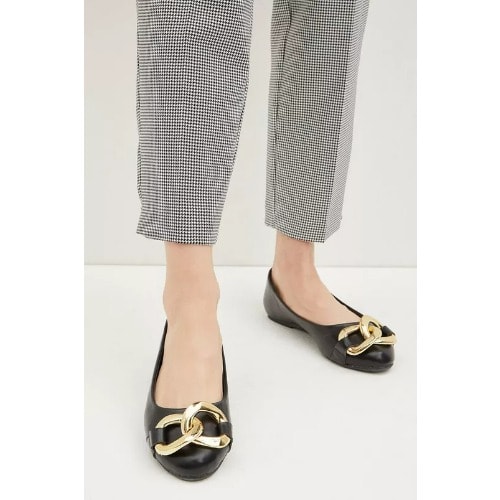 Chunky Chain Detail Flats – Black