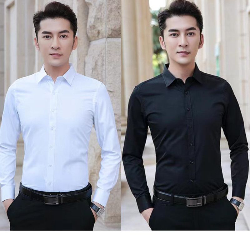 2 IN 1 Big Size S-5XL Men's High Quality Business Formal Office Shirts White/Black