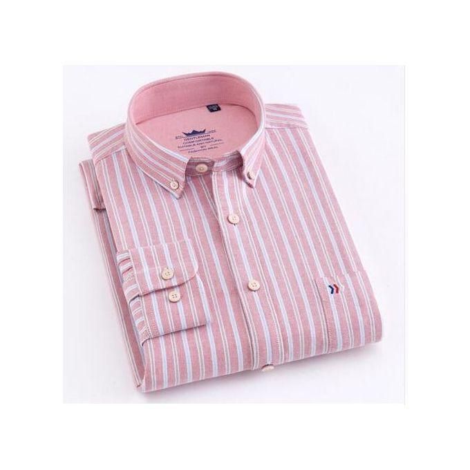 Button Down Office Work Men's 100% Cotton Multi Striped Oxford Dress Shirts With Left Chest Pocket Smart Casual Slim Fit Shirt(201806-20)