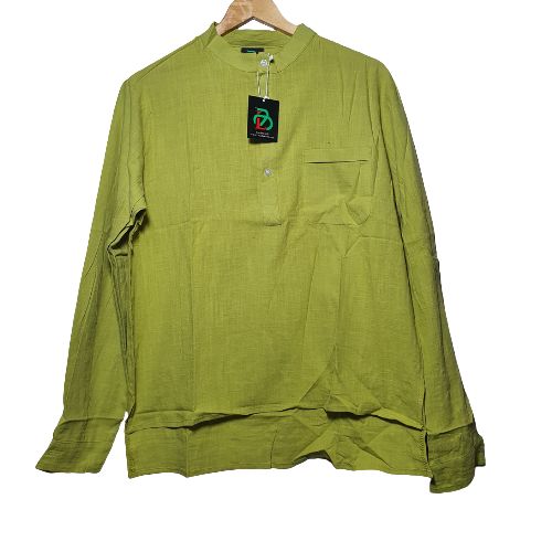 Men Casual Summer Linen Long Sleeves Shirts- Lemon Green