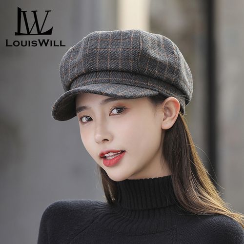 LouisWill Women Autumn And Winter Retro Plaid Octagonal Hat