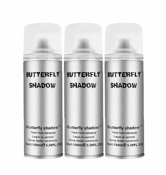 3 Set Of 150ml Butterfly Shadow Hard Hold Hairspray..