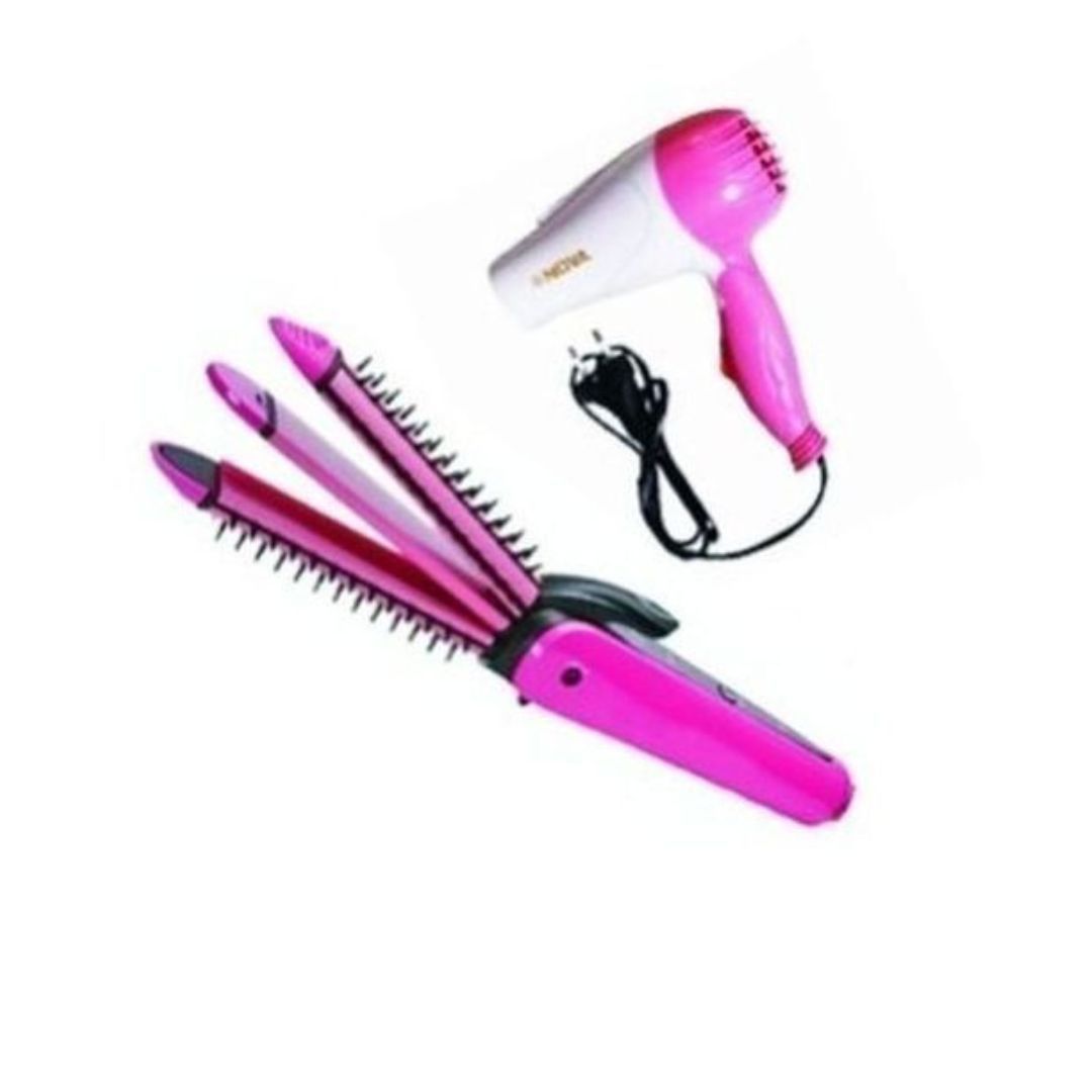 Nova 3-In-1 Hair Curler And Straightener + BrushL-Hand Dryer