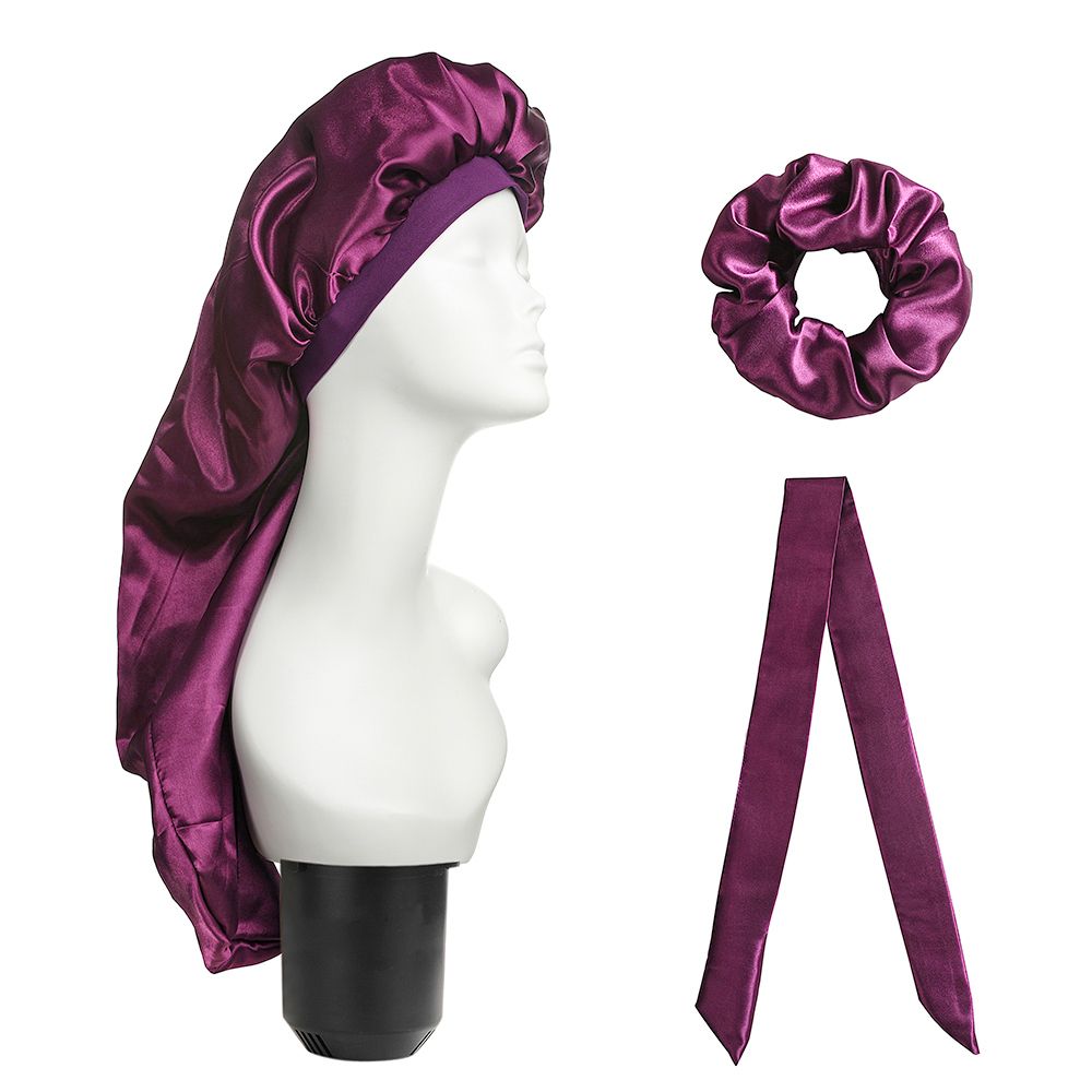 3Pcs Elastic Wide Edge Satin Bonnet Long Hair Hat Sleeping
